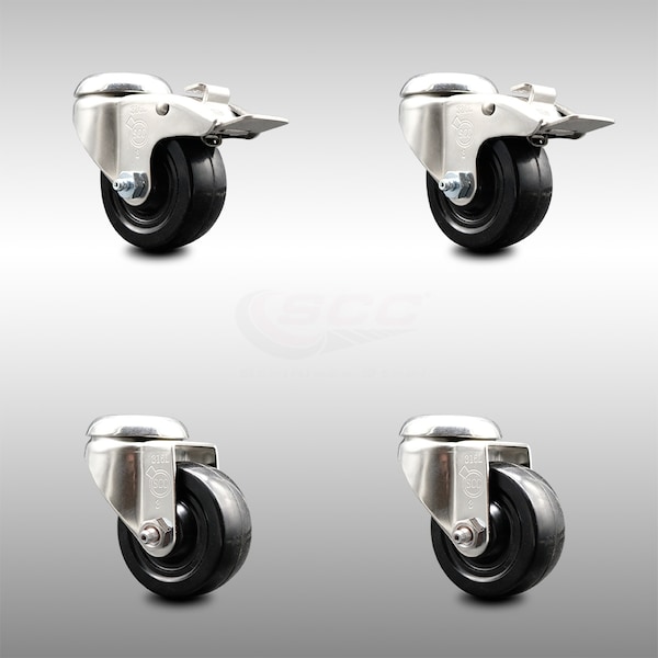 Service Caster 3 Inch 316SS Soft Rubber Wheel Swivel Bolt Hole Caster Set with 2 Lock Brake SCC-SS316BHTTL20S314-SRS-2-S-2 - main